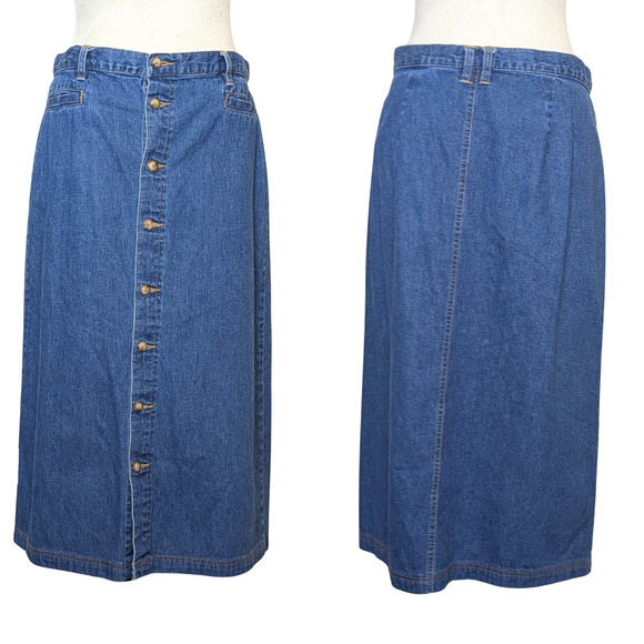 White Stag Dresses & Skirts - Vintage Cottagecore Prairie Cotton Denim Midi Button Down Skirt Women's 12